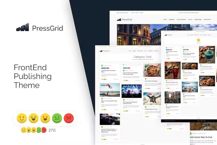 PressGrid – Frontend Publish Reaction & Multimedia Theme