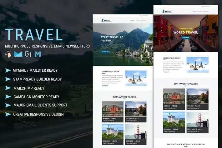 Travel – Multipurpose Responsive Email Template with Online StampReady & Mailchimp Builders