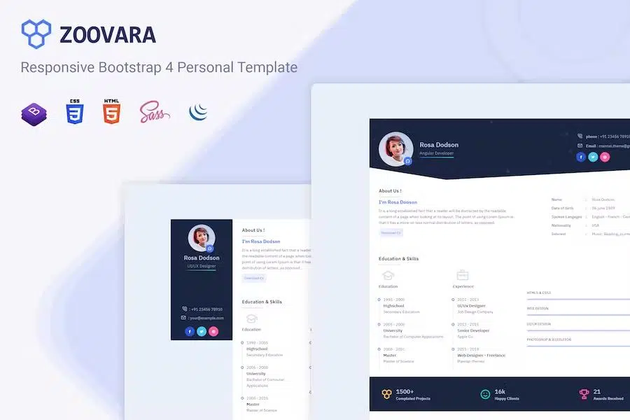 Zoovara – Personal Resume CV Template